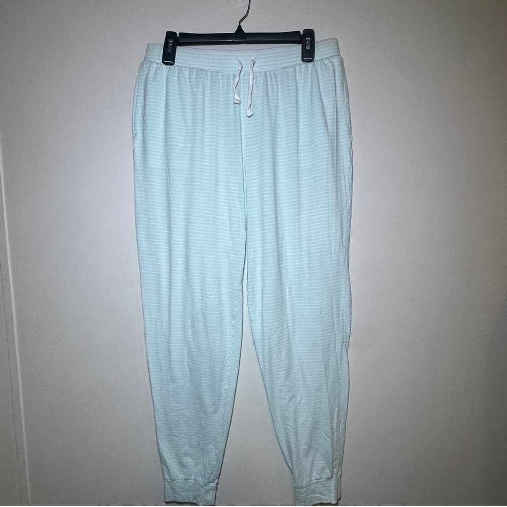 Sonoma Pajama 2 Piece Set Blue Top and Striped Jogger Bottoms Top-M Bottoms-L - Picture 5 of 9